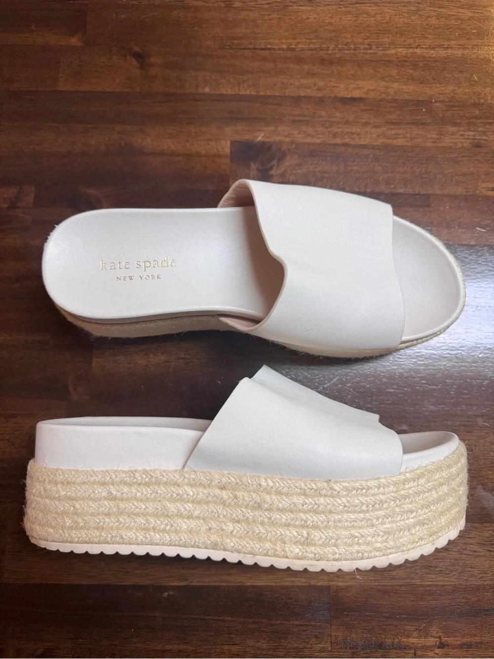 kate spade Cream Espadrille Platform Slide Sandals